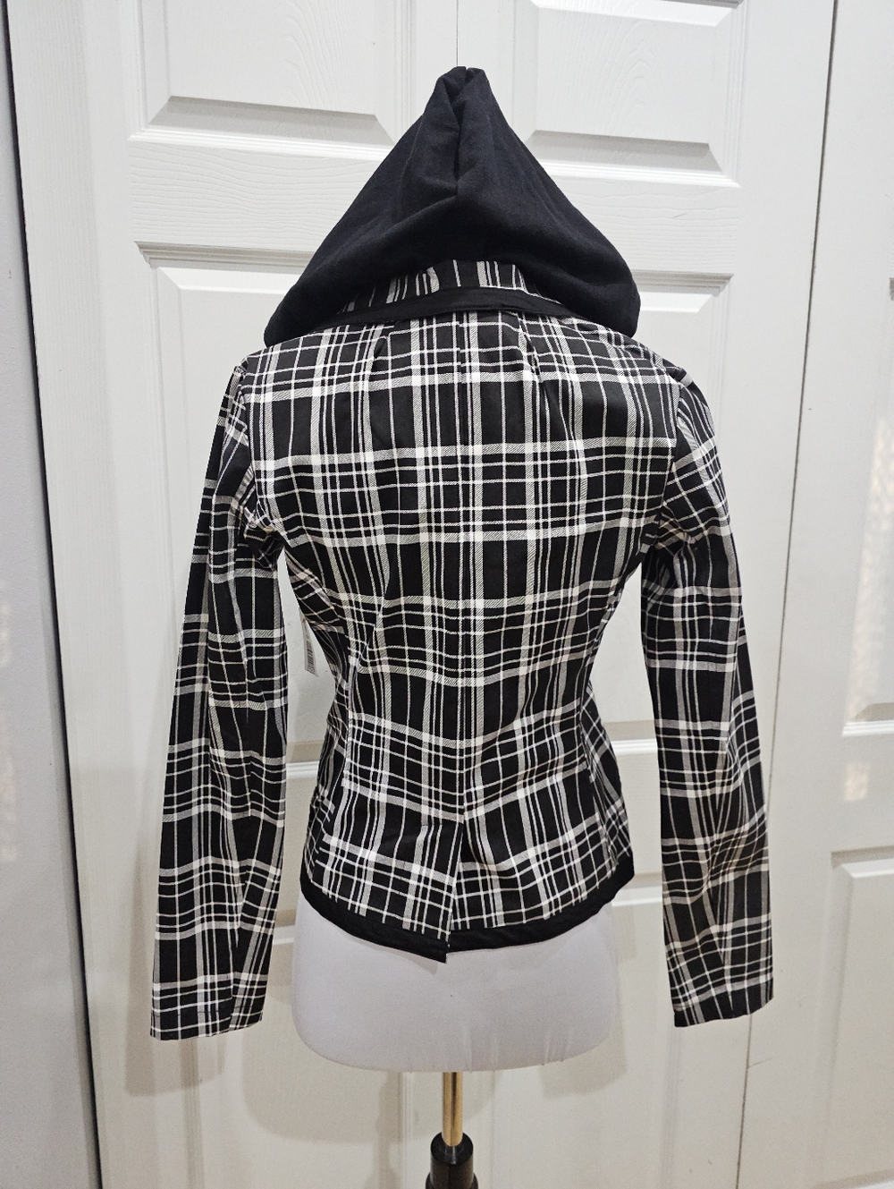 Rare Vintage Punk Goth Tripp NYC Black & White Plaid Snap Blazer Jacket Coat S - Picture 5 of 12
